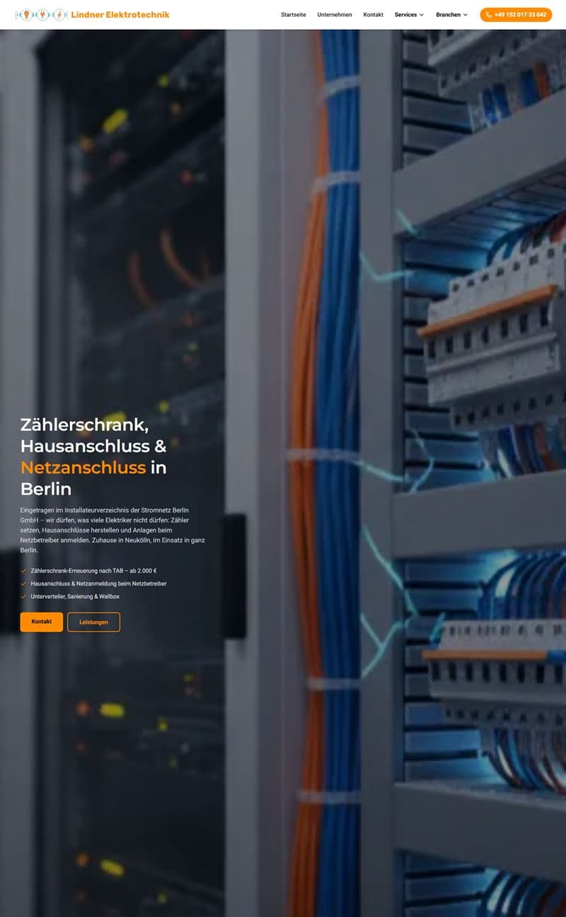 Screenshot der Website lindner-elektrotechnik.com